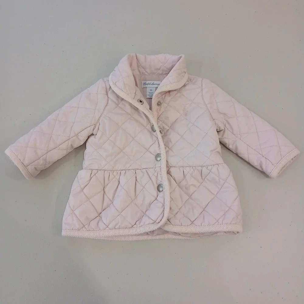 Ralph Lauren Quilted Jacket Baby 6M Pink Peplum Button Front Preppy